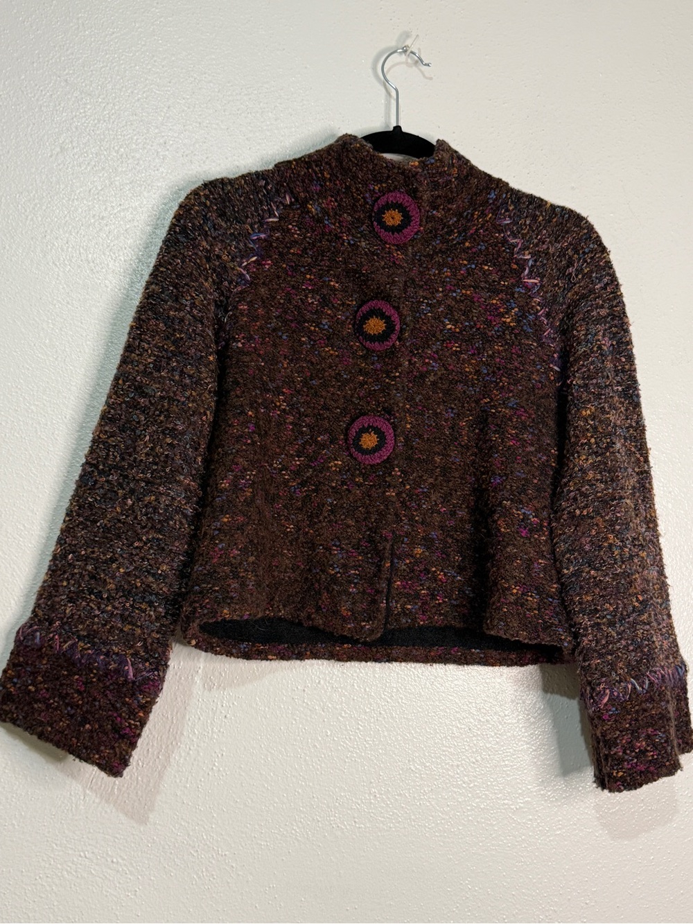 Curio Wool-Blend Brown Tweed Women's Jacket with Decorative Buttons. Sz S.